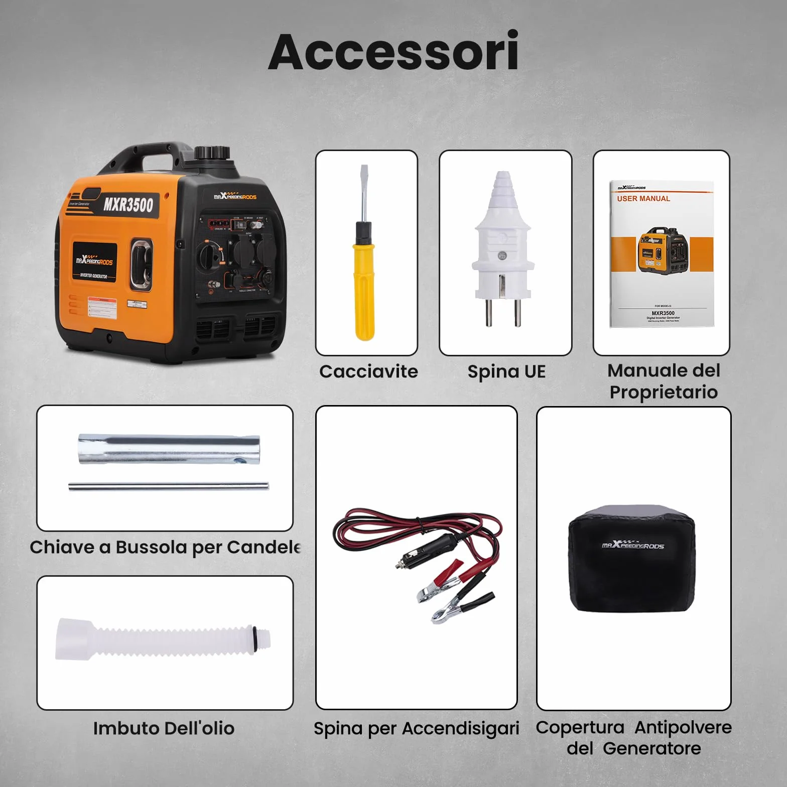 maXpeedingrods 3300W Generatore di Corrente Inverter Silenziato a Benzina 4 Tempi per all'Aperto Campeggio Partito Generator Elettrico Emergenza Portatile con Prese USB e 230V Leggero per Garage