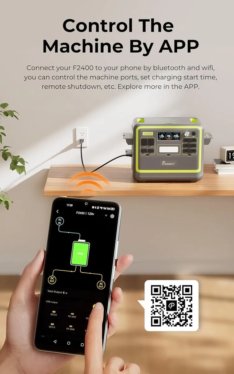 FossiBot F2400 Powerstation 2040 Wh con pannelli solari 2 × 200 W, generatore LiFePO4 con uscite AC da 2400 W (picco 4800 W), accumulatore di emergenza per campeggio