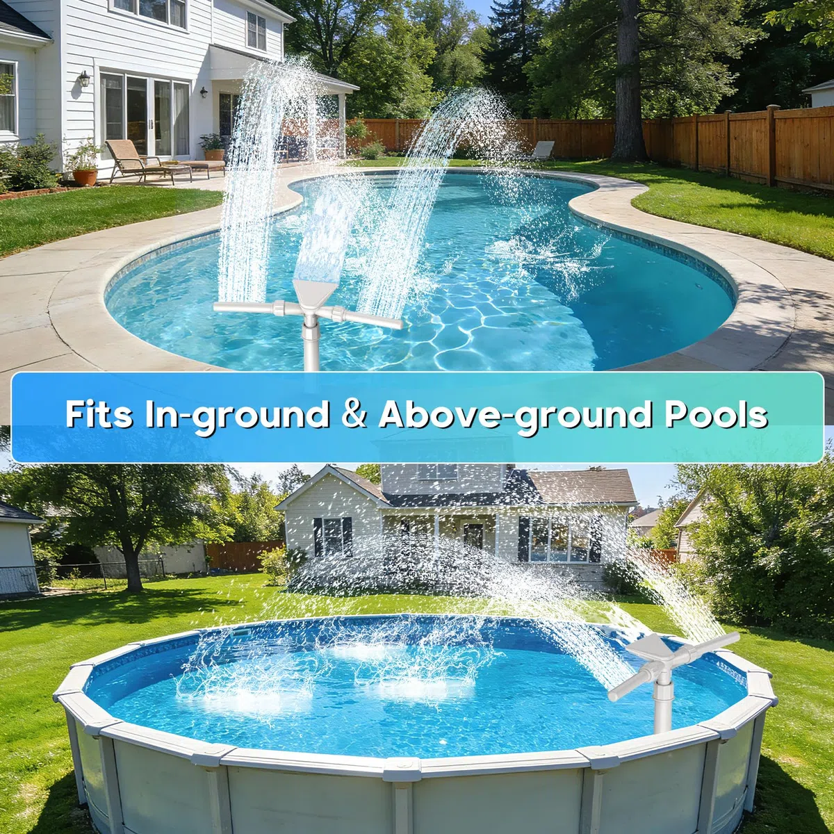 Mooroer Piscina Fontana 3 in 1, Cascata Fontana Sprinkler Piscina Regolabile a 360° per Piscine Fuori Terra e Interrate, Accessorio Piscina Compatibile con Raccordi di Ritorno I*tex/Col*m*n, Relax