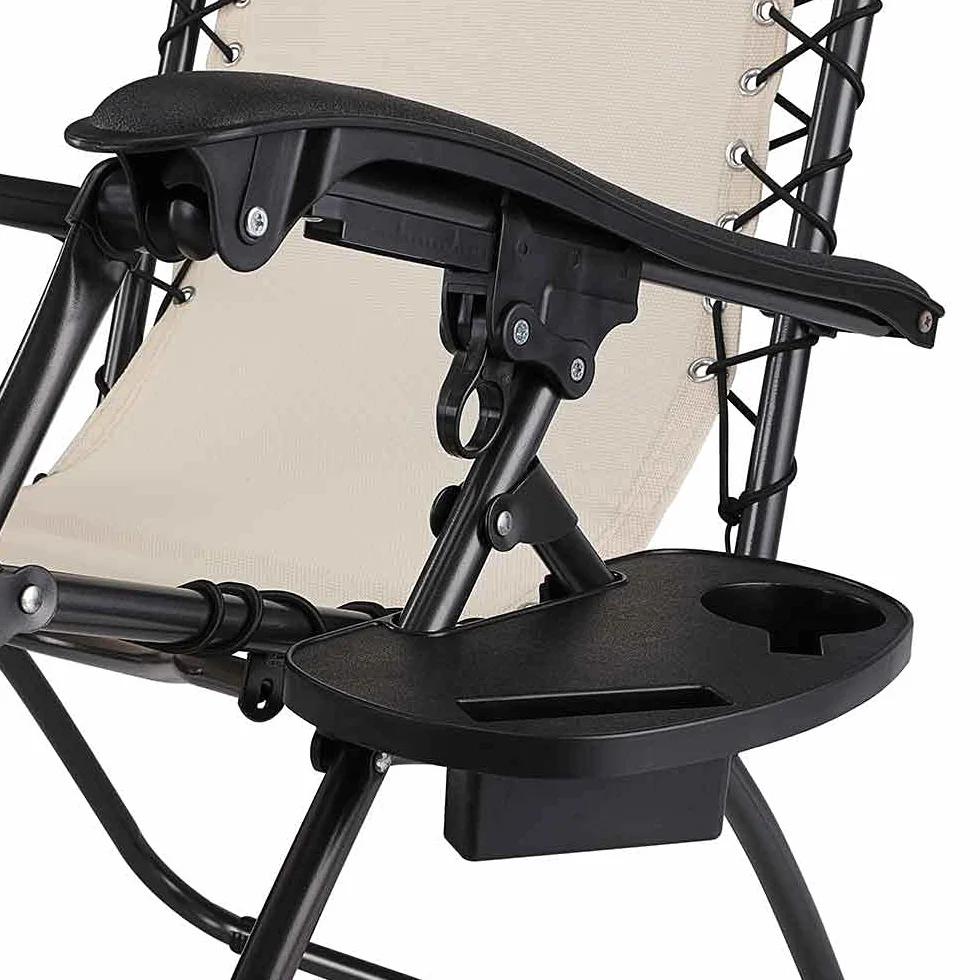 BAKAJI Sedia gravità Zero Sdraio da Giardino Poltrona Relax Pieghevole Salvaspazio con Vassoio Tubolari Acciaio 22mm Reclinabile Tessuto in Texilene Traspirante Terrazzo Piscina Esterno (Beige)