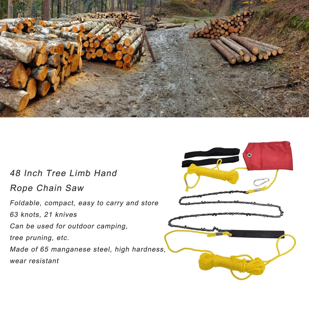 Sega a corda per alberi 48 pollici 63 denti kit corda motosega tascabile