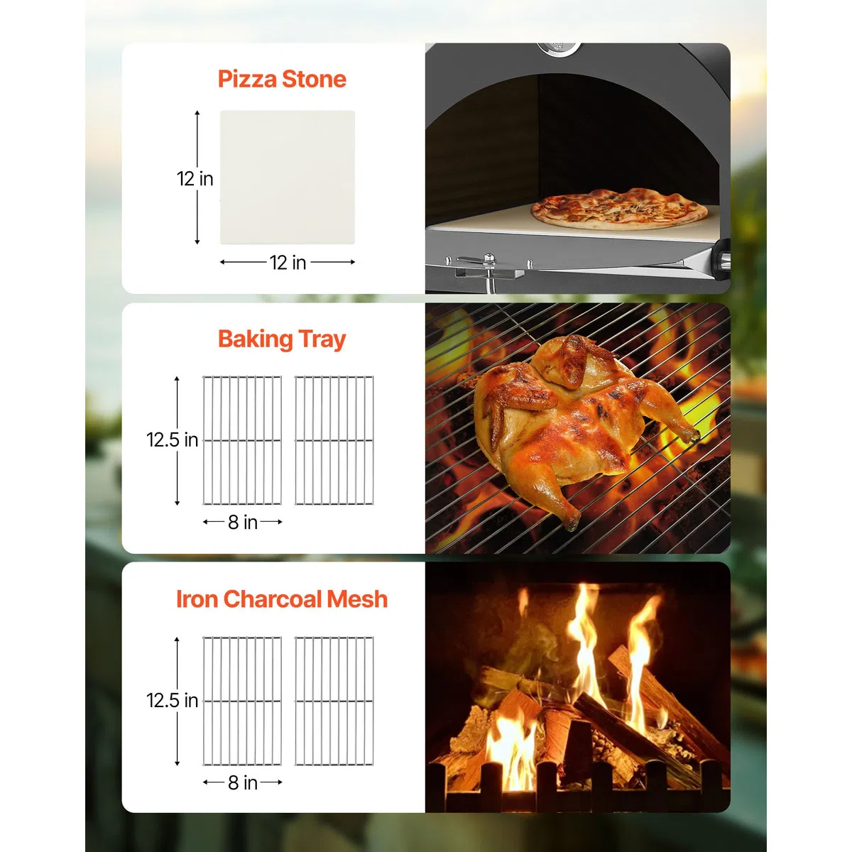 VEVOR Forno per Pizza da Esterno Portatile 12 pollici a Pellet max. 540°C con 2 Ruote Rimovibili