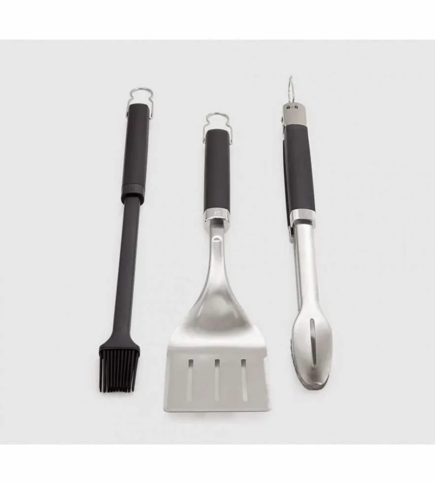 Weber Set di Utensili Premium per Barbecue - 3 Pezzi in Acciaio Inossidabile, Composto da Pinza per Barbecue, giravolta e Pennello, con Manici pratici, Lavabile in lavastoviglie - Argento (6764)