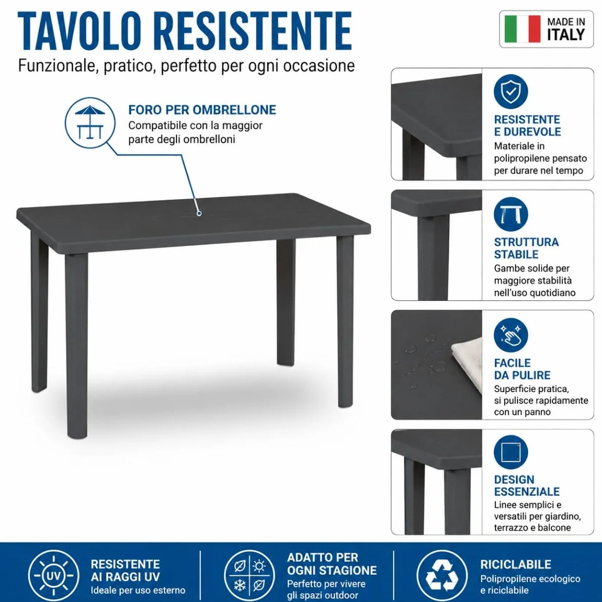 Tomaino Marshall Tavolo e Sedie da Giardino in Plastica 4 Posti ANTRACITE