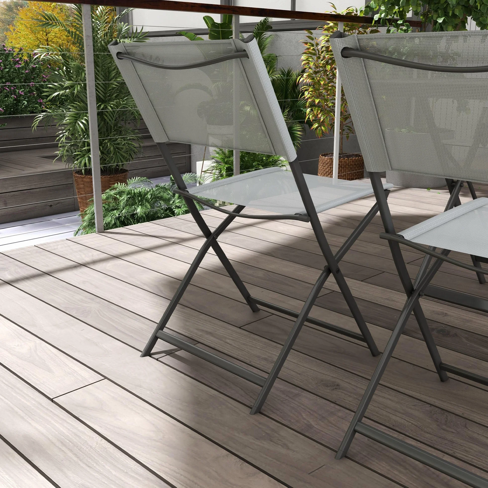 Outsunny Set Tavolo e Sedie da Giardino 5 Pezzi Pieghevole, Metallo, Grigio