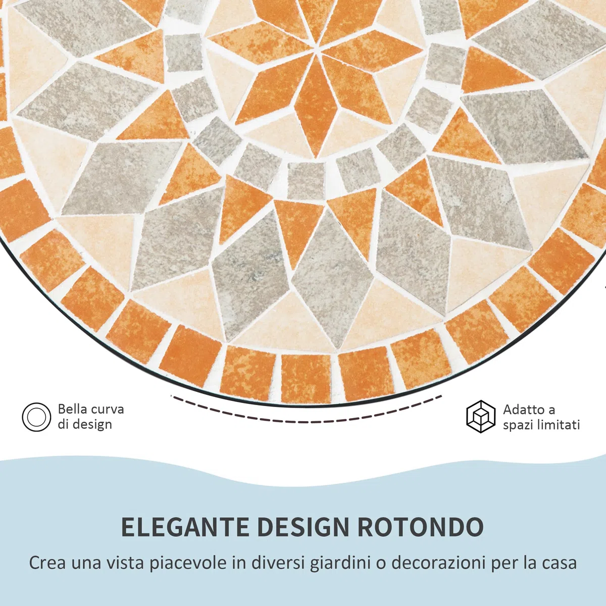 Outsunny Tavolino da Giardino Rotondo Ø35.5x53.5 cm Ceramica Mosaico Metallo Nero Giallo Grigio Bianco