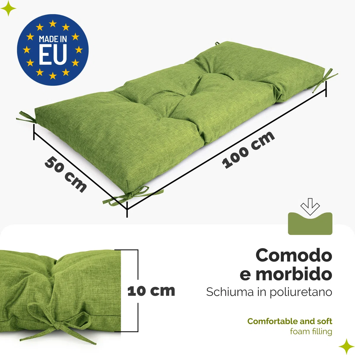 Garronda Impermeabile Cuscino per Panca da Esterno 100 x 50 Cuscini da Esterno adatto a Giardino Balcone e Terrazza in Poliestere per Divani Sedute e Mobili Outdoor Resistente Verde GD-0219