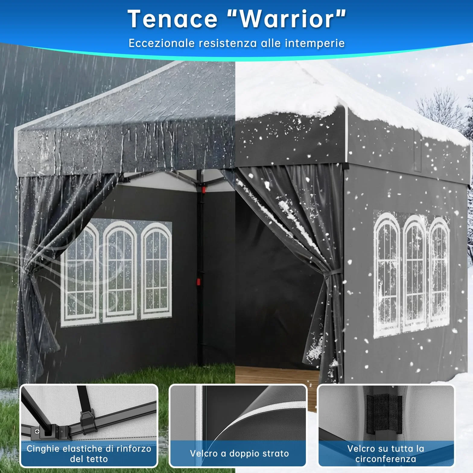 Devoko Gazebo 3x3 impermeabile pieghevole con pareti laterali protezione UV 50+ nero