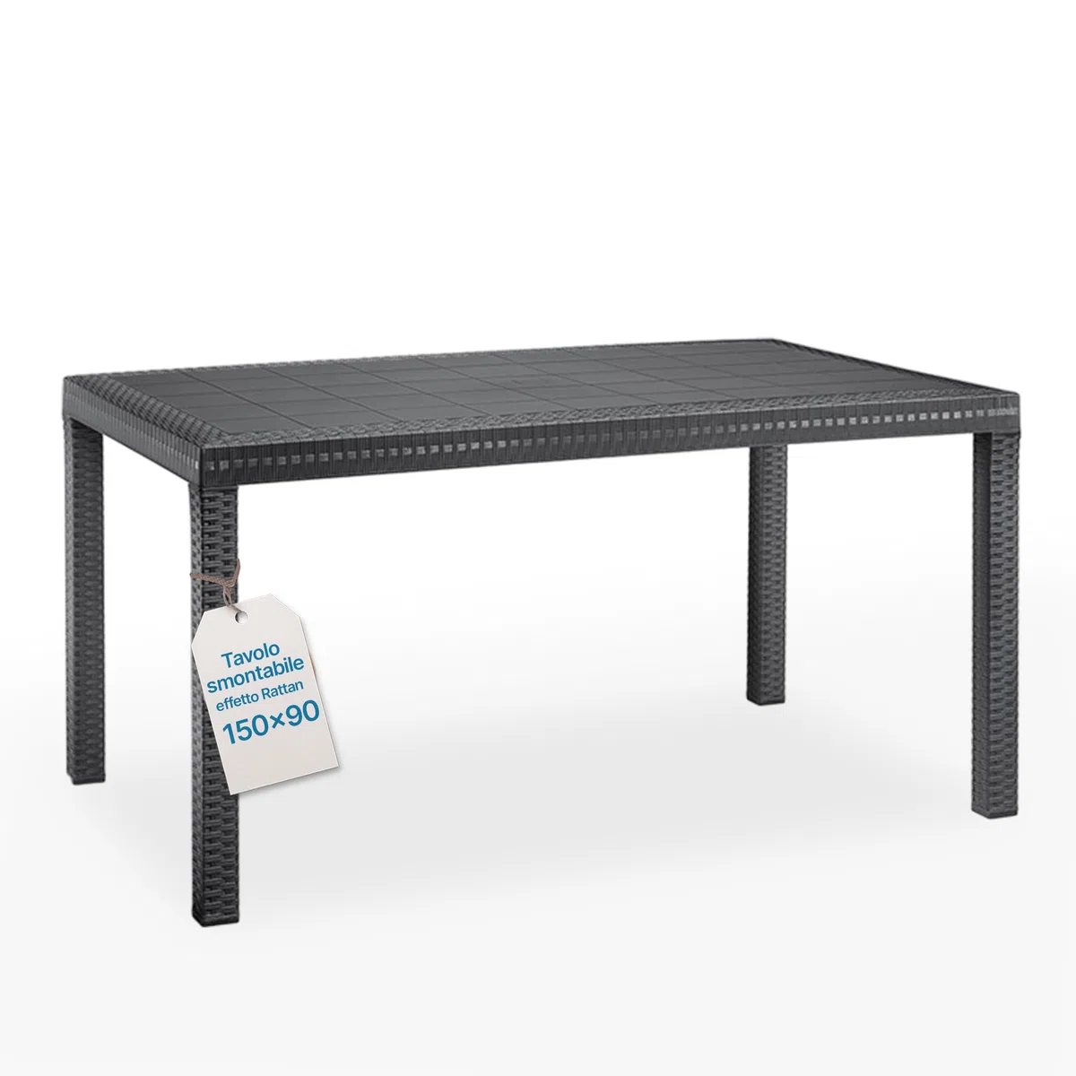 Tomaino - Tavolo Da Giardino In Plastica Rettangolare in Stile Rattan - Tavolo da Esterno 6 Posti Ideale per Pranzi all'Aperto - Per Giardino, Veranda o Terrazza - Nero