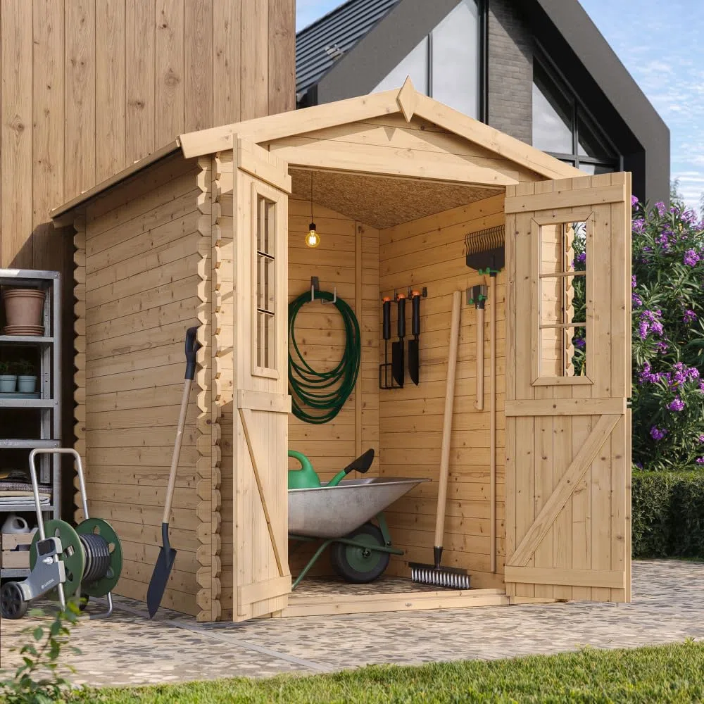 Casetta da Giardino in Legno per Esterni CON PAVIMENTO TRATTATO - L196xL186xA218 cm/ 2,82 m2 - Piccola Casetta in Legno, Rimessa Attrezzi, Deposito Bici - TIMBELA M320C+M320G