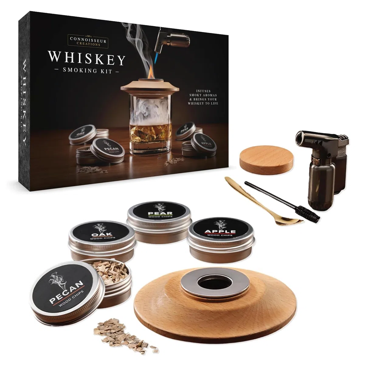 Connoisseur Creations - Set di affumicatori per whisky, accessori per la combustione del legno