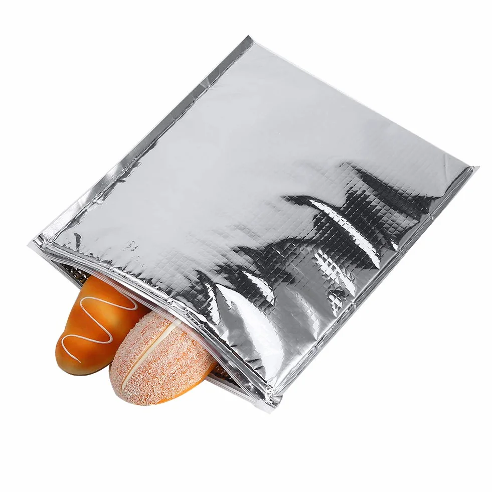 Borse isolate termiche alluminio autosigillanti spesse 30x35 cm set 5 pezzi argento