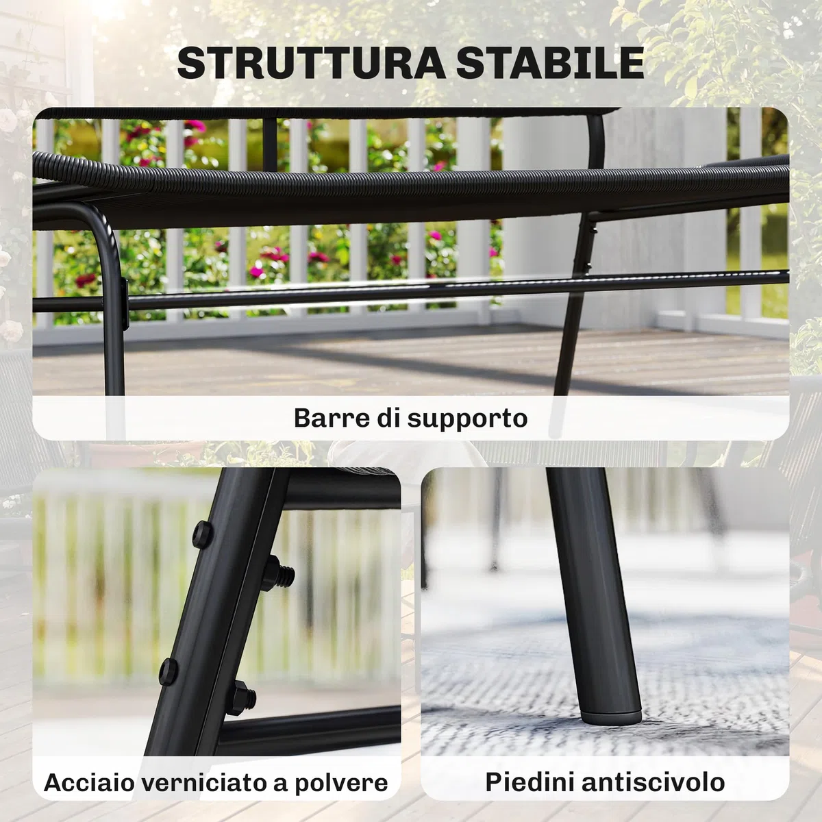 Outsunny Divano da Giardino 2 Posti in Rattan PE, Divanetto da Esterno Seduta e Schienale Intrecciati, Telaio in Acciaio, Divano da Esterno, per Terrazza e Cortile, Capacità 240 kg, Nero