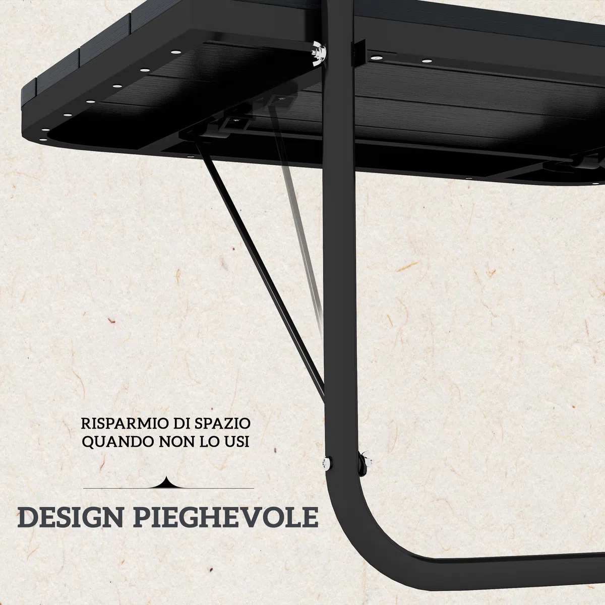 Outsunny Tavolino da Balcone Pieghevole Regolabile, Alluminio Composito Plastico Effetto Legno, Nero