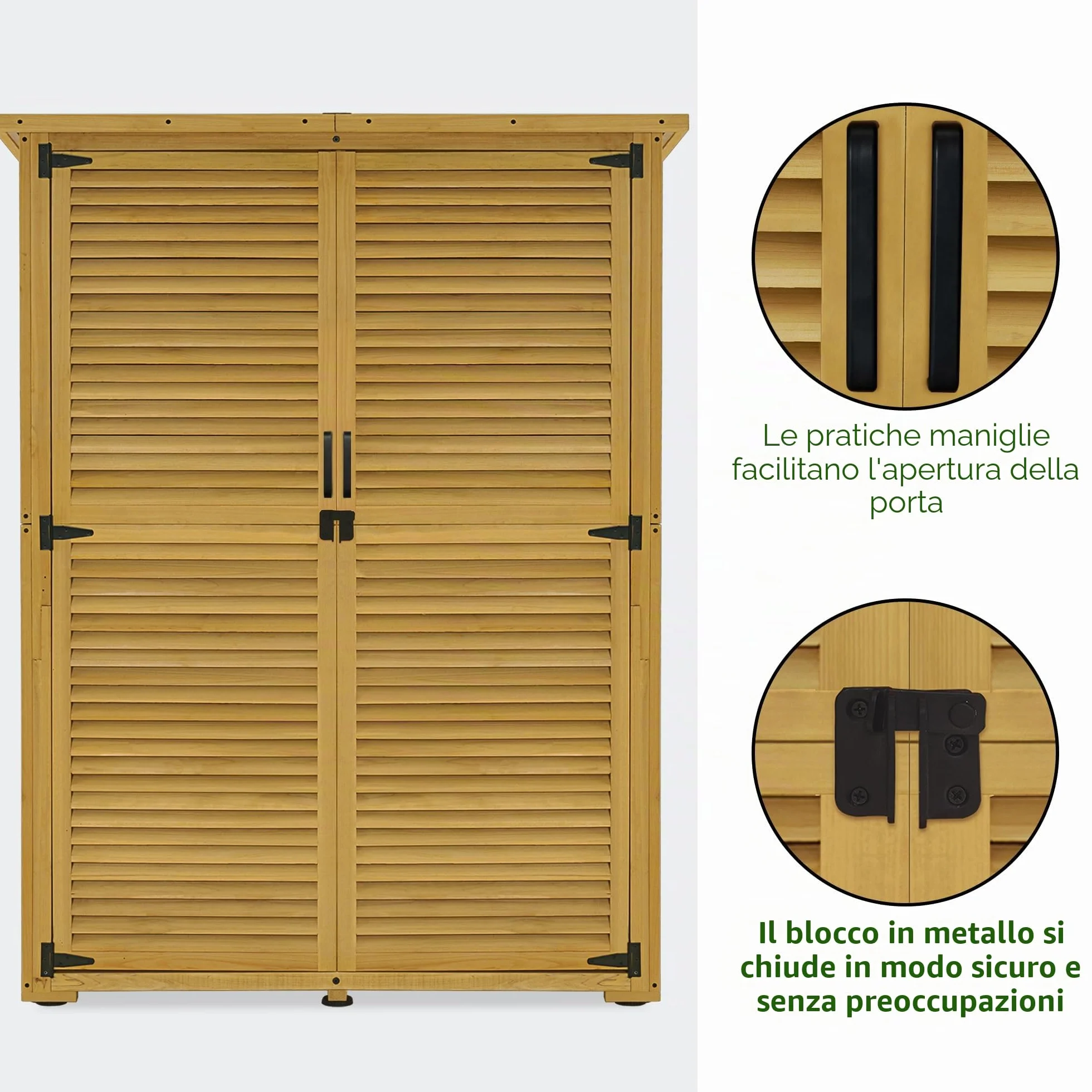 M MCombo armadio da giardino in legno, casetta da giardino piccola resistente alle intemperie, casetta per attrezzi da esterno, per area esterna balcone terrazza, 59×129×168 cm, 0901D-1 (natura)