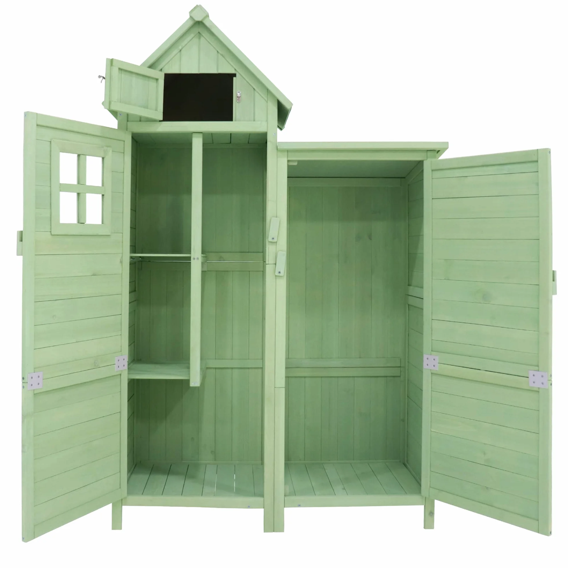 Casetta per attrezzi da giardino, resistente alle intemperie, in legno, per esterni, in PVC, 118 x 54 x 173 cm (larghezza x profondità x altezza), verde