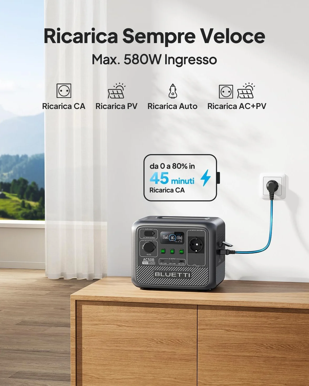 Bluetti AC50B Stazione Elettrica Portatile 448Wh LiFePO4 700W Uscita CA 65W USB-C PD Ricondizionato