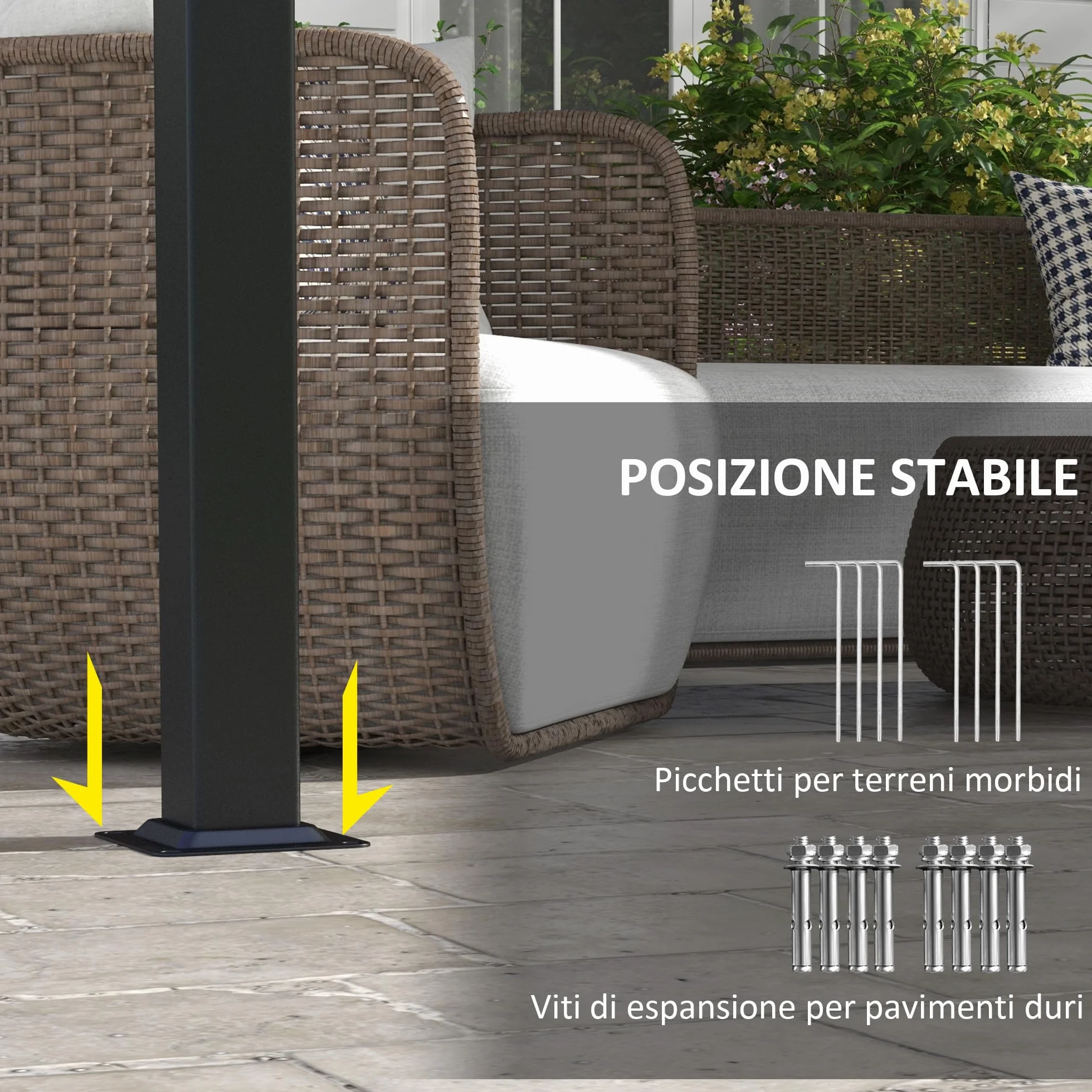 Outsunny Pergola da Giardino 3x3.5 m Acciaio Poliestere Anti UV Grigio Scuro
