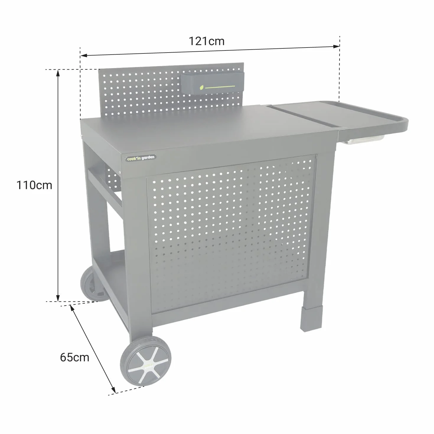 Desserte da giardino Reva 110 Premium, carrello con piano di lavoro e credenza amovibile, mobile su ruote