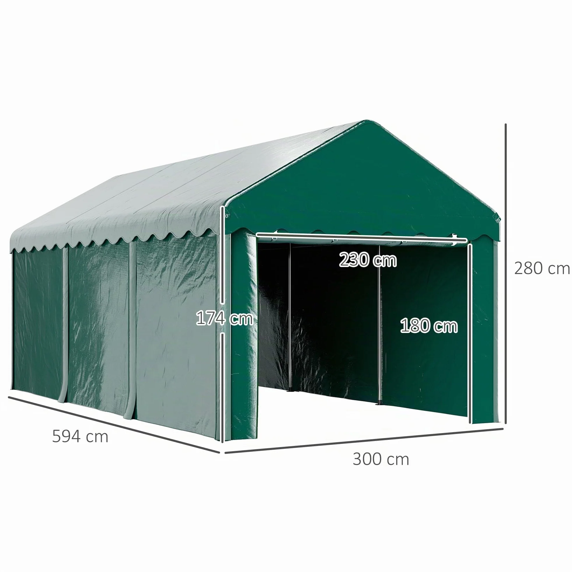 Outsunny Tenda da garage Carport 3 x 6 m con 2 porte avvolgibili, tessuto PE 200 g, resistente ai raggi UV e impermeabile, per auto, camion, barca, verde