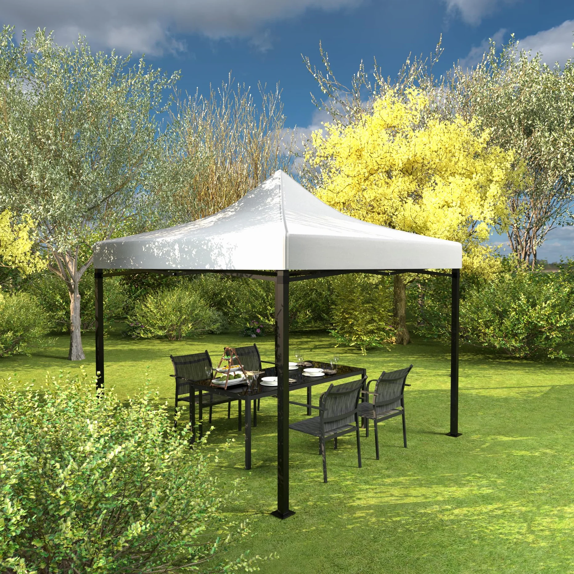 Rebecca Mobili Gazebo Tendone a Fisarmonica 3,1 x 3 x 3 mt Poliestere Metallo Bianco con Custodia e Pesi