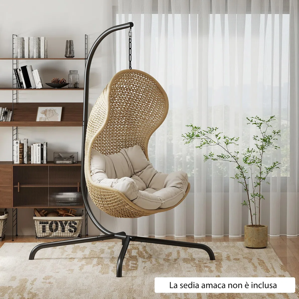 COSTWAY Supporto per Amaca a C, Base per Sedia Sospesa in Metallo Pesante con Gancio a Molla e Rotazione a 360°, Telaio per Amaca per Interni ed Esterni, Portata 180 kg