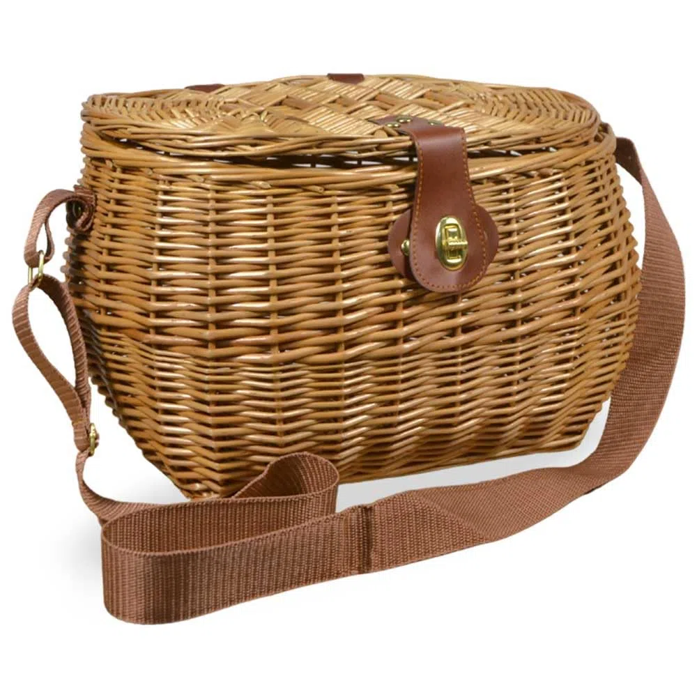 Cesto con tracolla regolabile cestino Peter in Vimini raccolta funghi con Coperchio 34 x 25 x h 23 cm