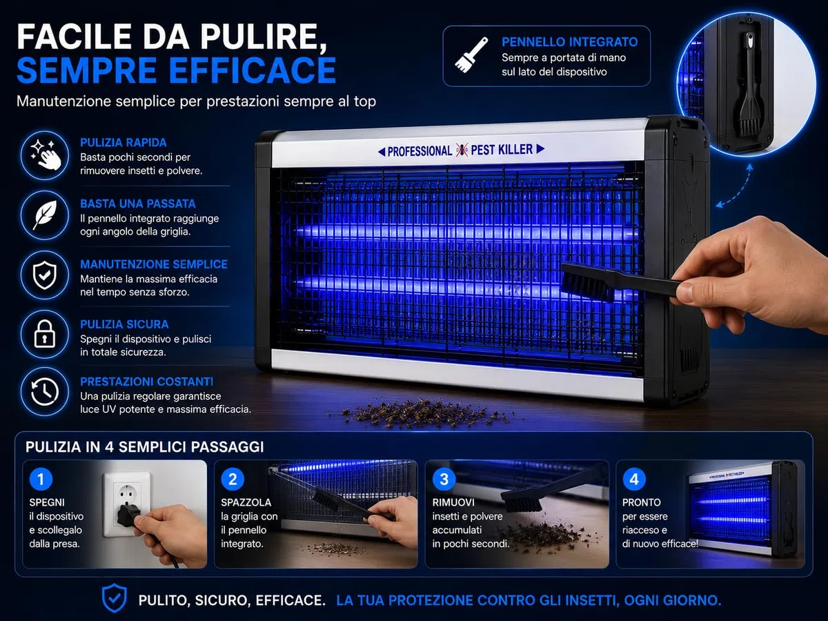 Lampada Antizanzare Elettrica 8W LED UV, Ammazza Zanzare e Antimosche con Pennello Integrato, Zanzariera Elettrica Silenziosa, Copertura fino a 40 m²