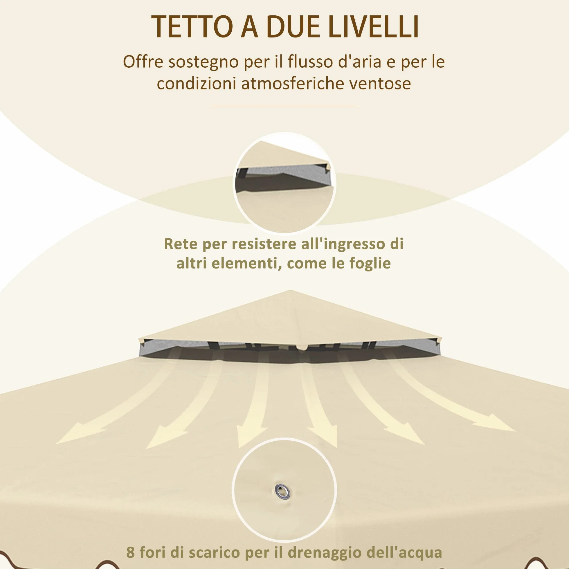 Outsunny Tetto di Ricambio per Gazebo 3x3 m 2 Livelli, Resistente all'Acqua in Poliestere 170g/m², Copertura Beige