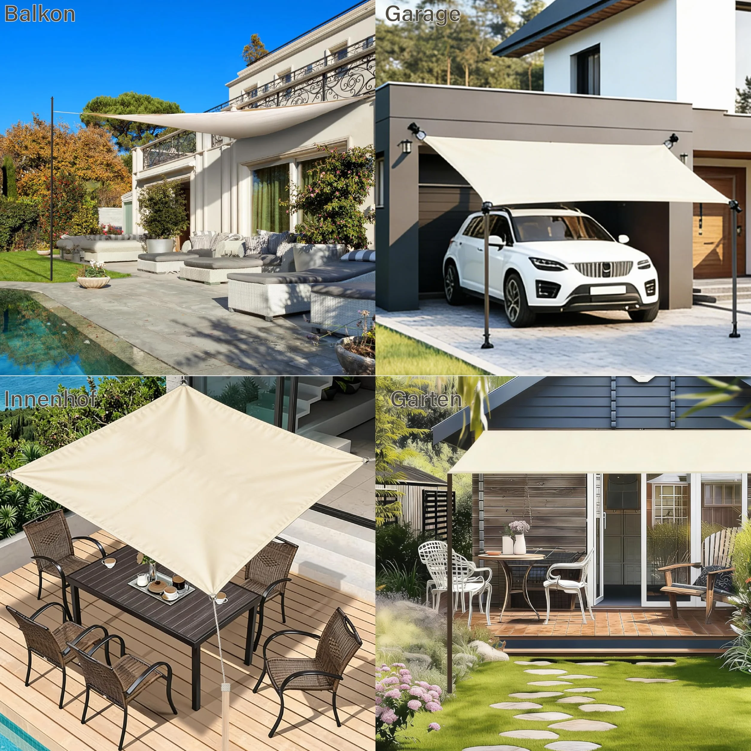 Tenda da Sole per Esterno Impermeabile Quadrata 3 x 3 m Vela Parasole con Occhielli per Giardino Piscina Balcone