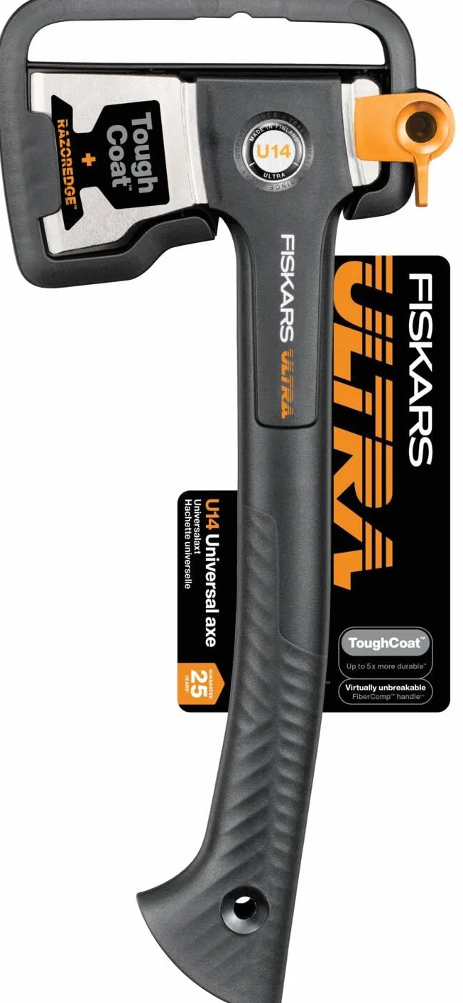 Fiskars Ultra Ascia Universale U14, Ascia Multiuso per Giardino, Lama Acciaio Carbonio, Manico FiberComp, 35,5 cm, Nero