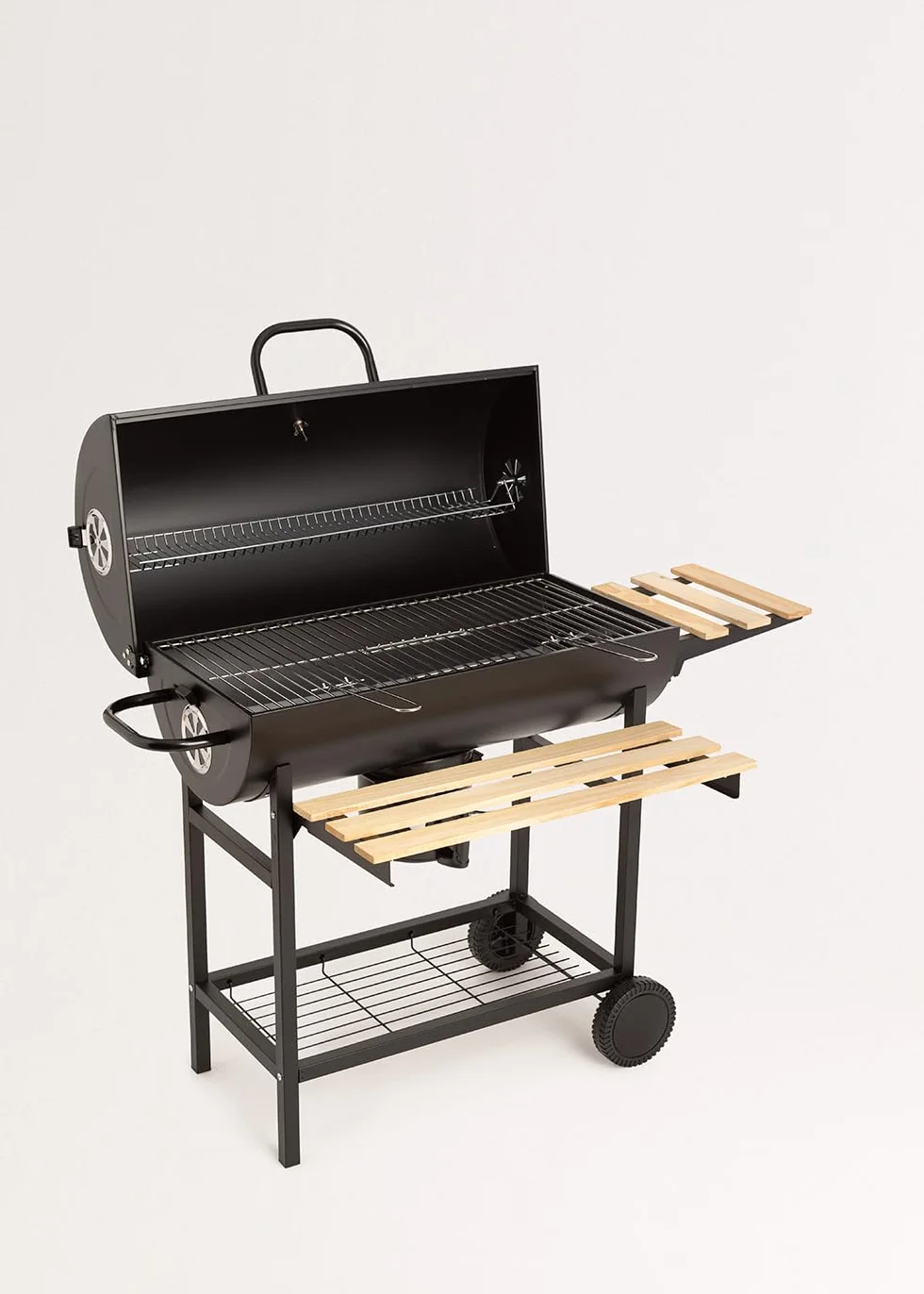 Barbecue affumicatore a carbone con ruote in acciaio inox nero griglia superiore controllo temperatura