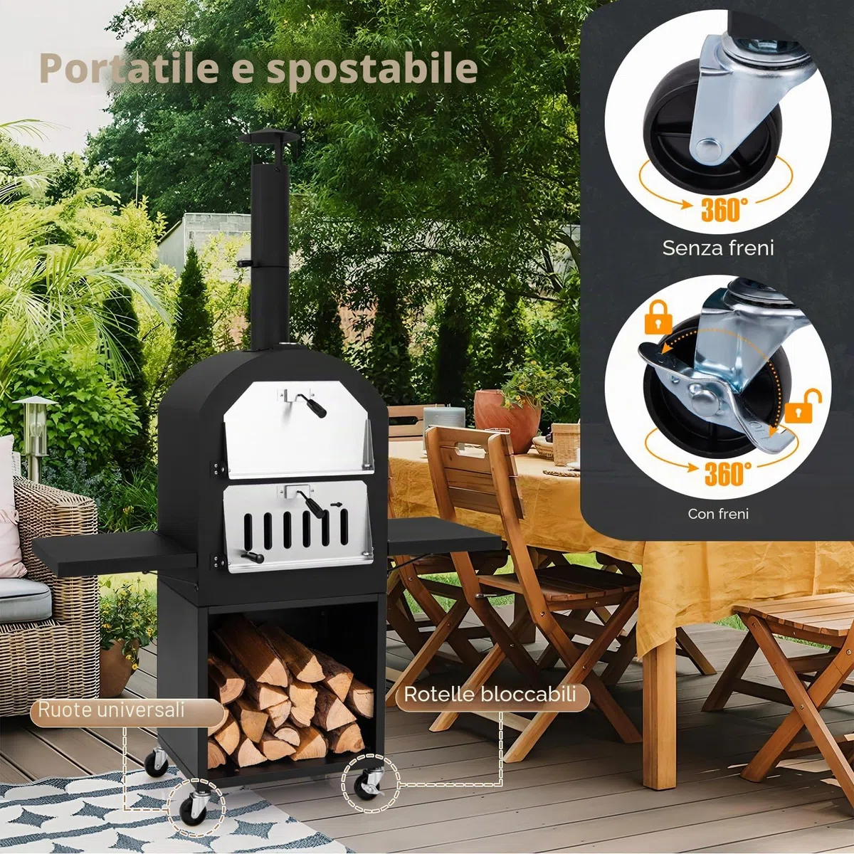 KOMFOTTEU Forno per pizza per esterni portatile 2 strati con borsa trasporto, pala, termometro, cottura per barbecue campeggio picnic