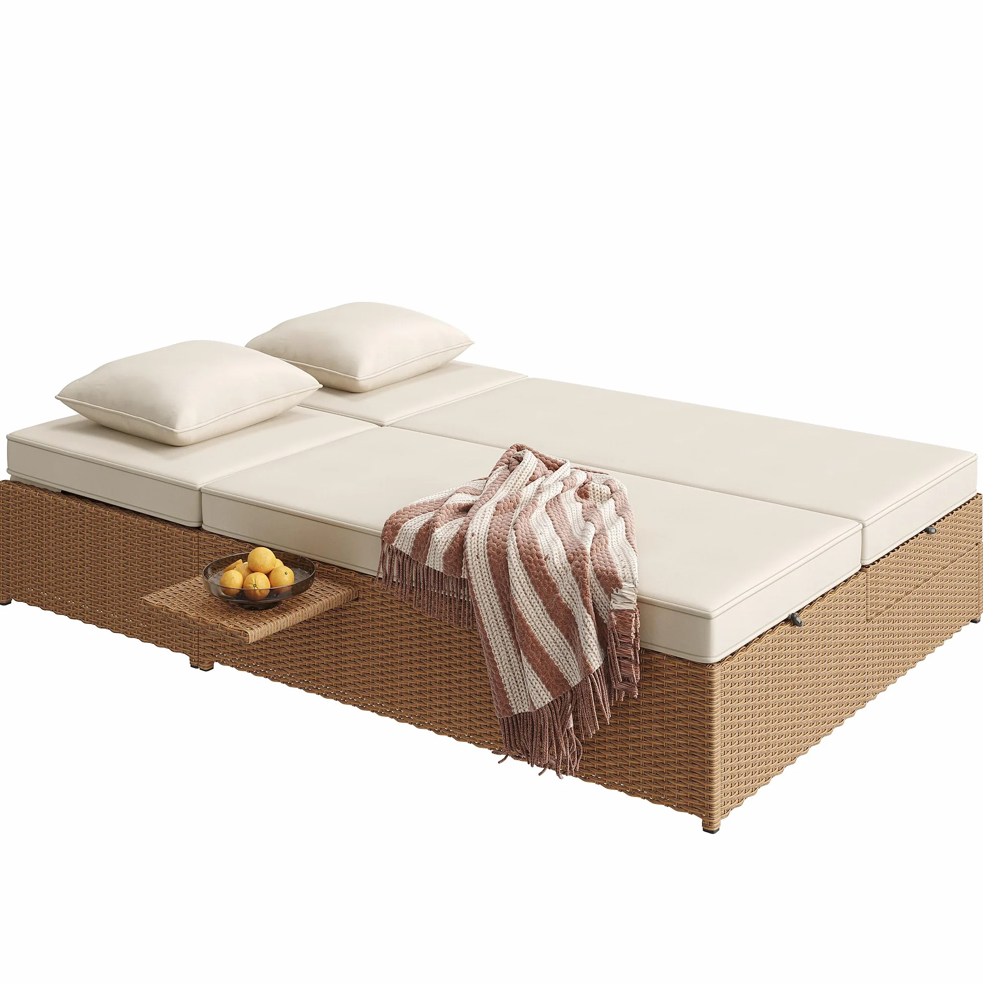 Sdraio da giardino per esterni, letto matrimoniale, in rattan, che può essere utilizzato come mobili da giardino all'aperto, adatto per lounge, balconi e giardini, resistente alle intemperie