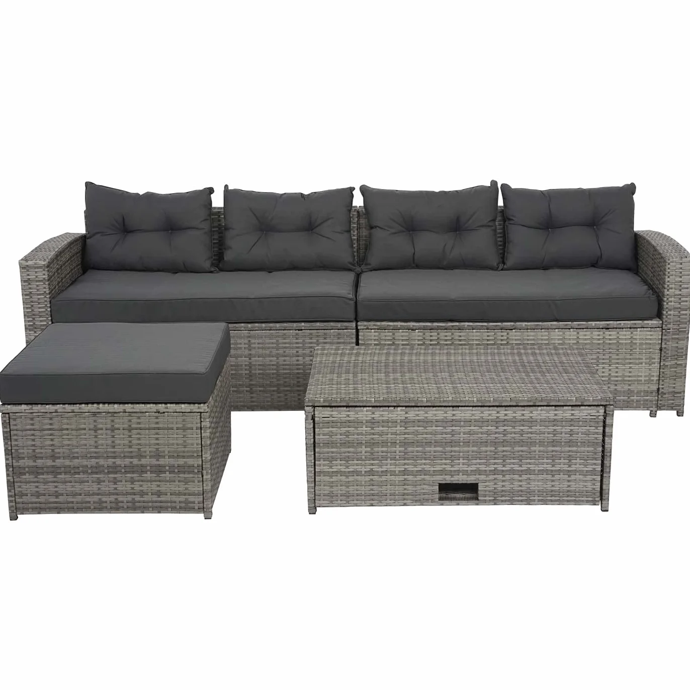 Mendler Set salotto giardino esterno salottino HWC-J34 polyrattan grigio con cuscini grigio scuro