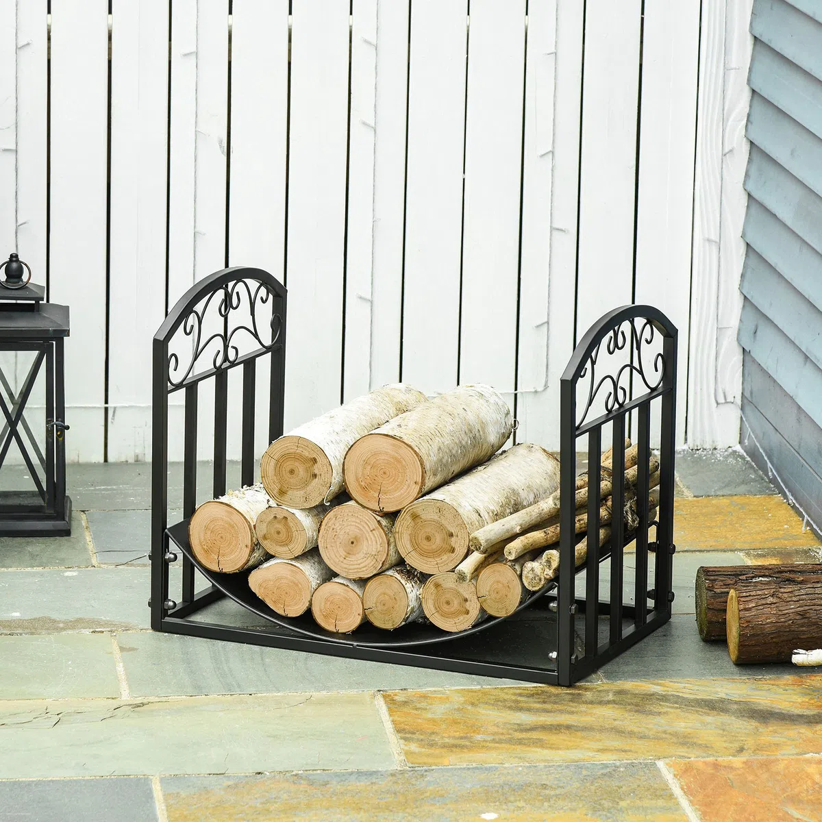 Outsunny Portalegna Metallico Interno Esterno 60kg Nero 60.5x36x46.5cm