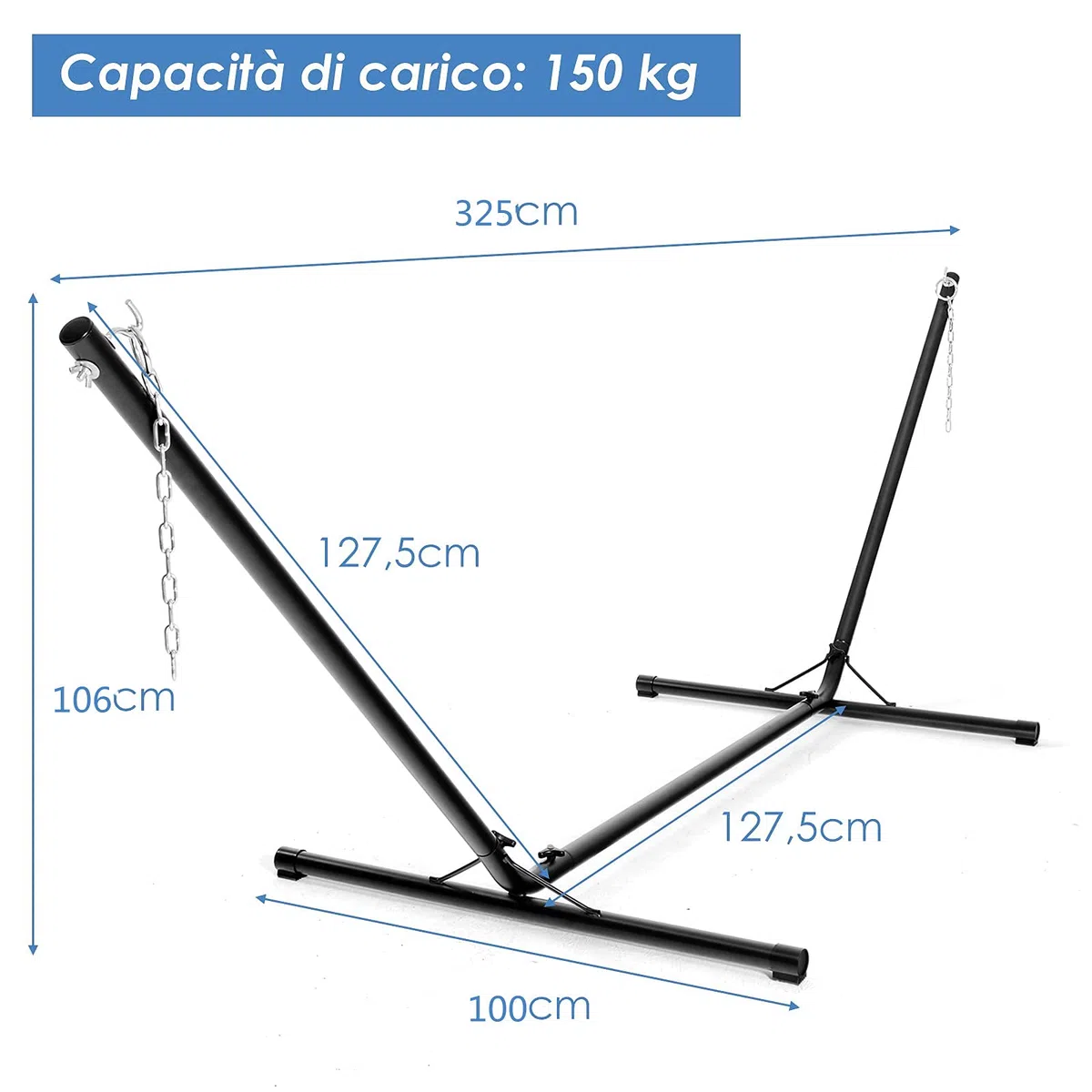 COSTWAY Supporto per Amaca, Supporto Regolabile Multiuso per Amaca con Gancio e Catena, con Struttura Resistente in Acciaio