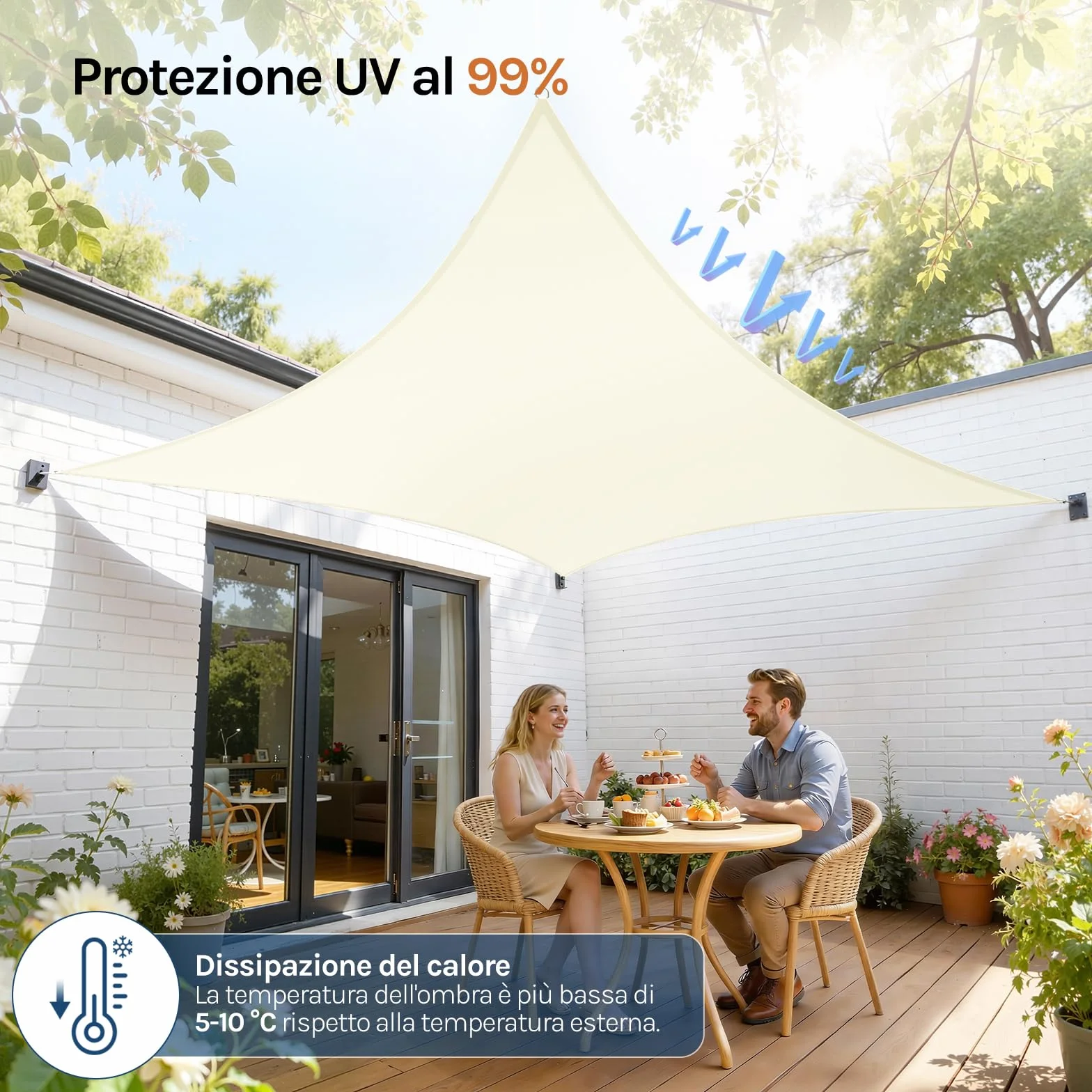WOLTU Vela ombreggiante 5x7m PES 160 g/m² Impermeabile Rettangolare Protezione Solare Anti UV Giardino