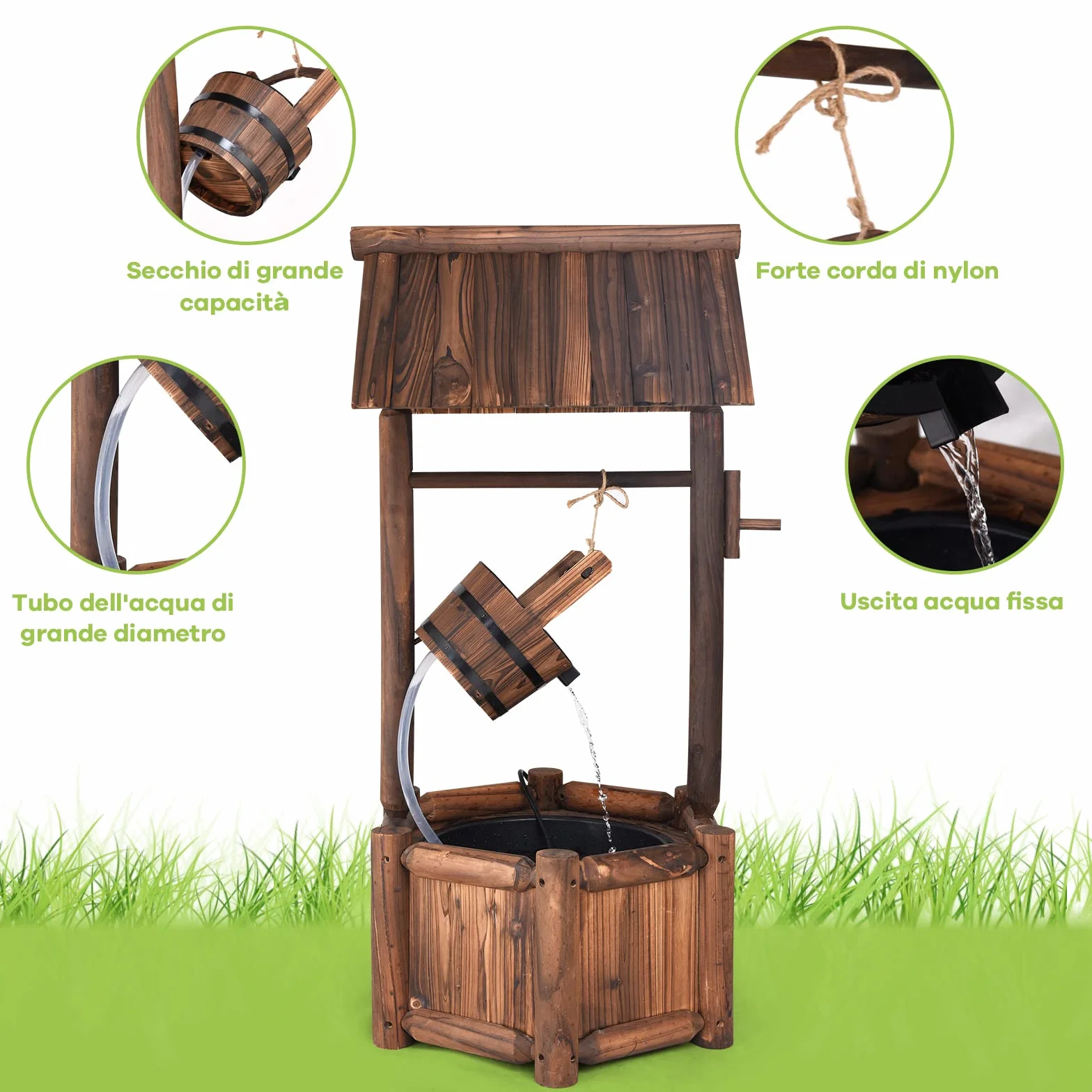 COSTWAY Pozzo da Giardino, Pozzo Decorativo con Pompa Elettrica, in Legno d'Abete, 58,5 x 51 x 117 cm, Marrone (Modello 2)