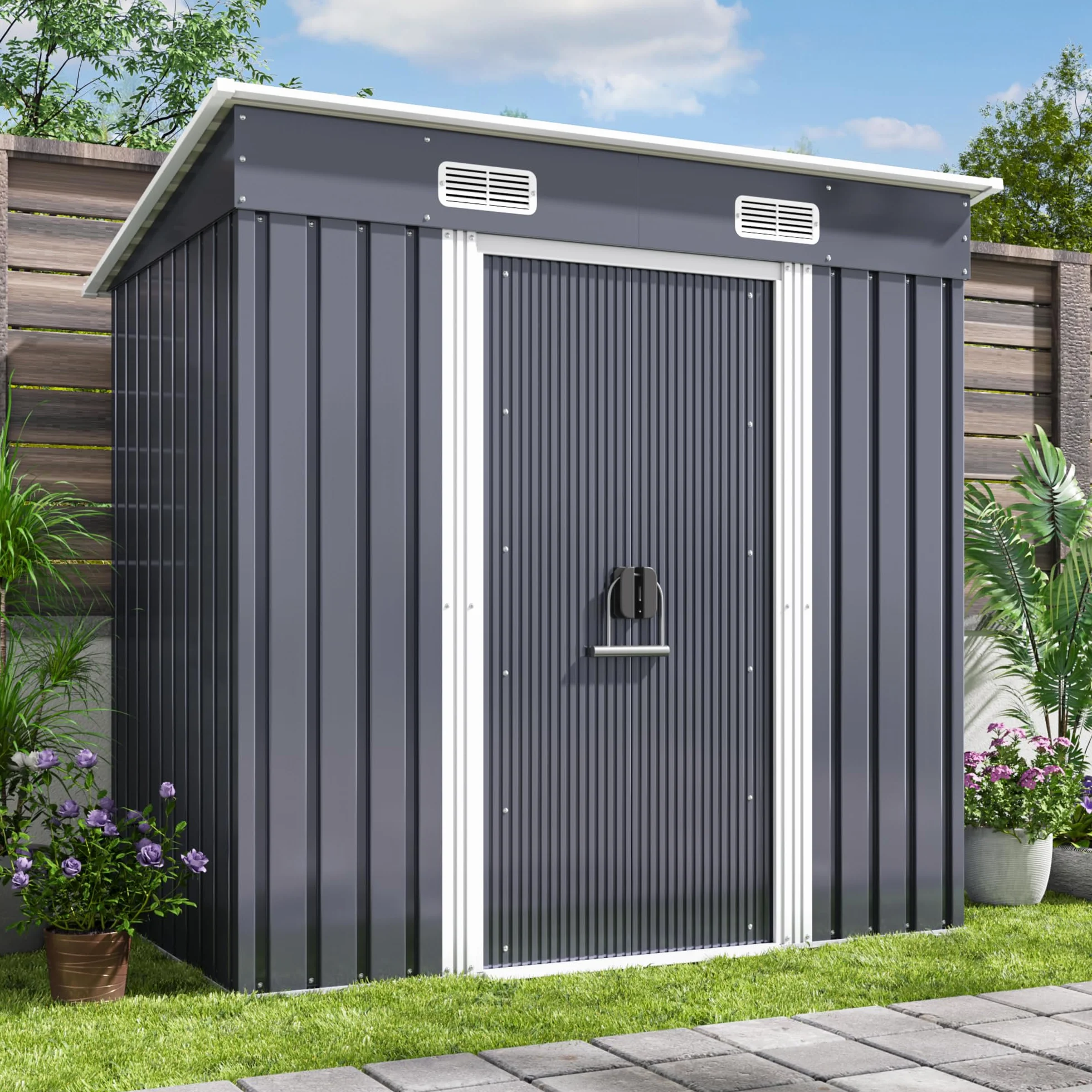 Xbro Casetta da Giardino in Metallo 2.11m² con Tetto Spiovente e Porta Scorrevole 183x109x182 cm