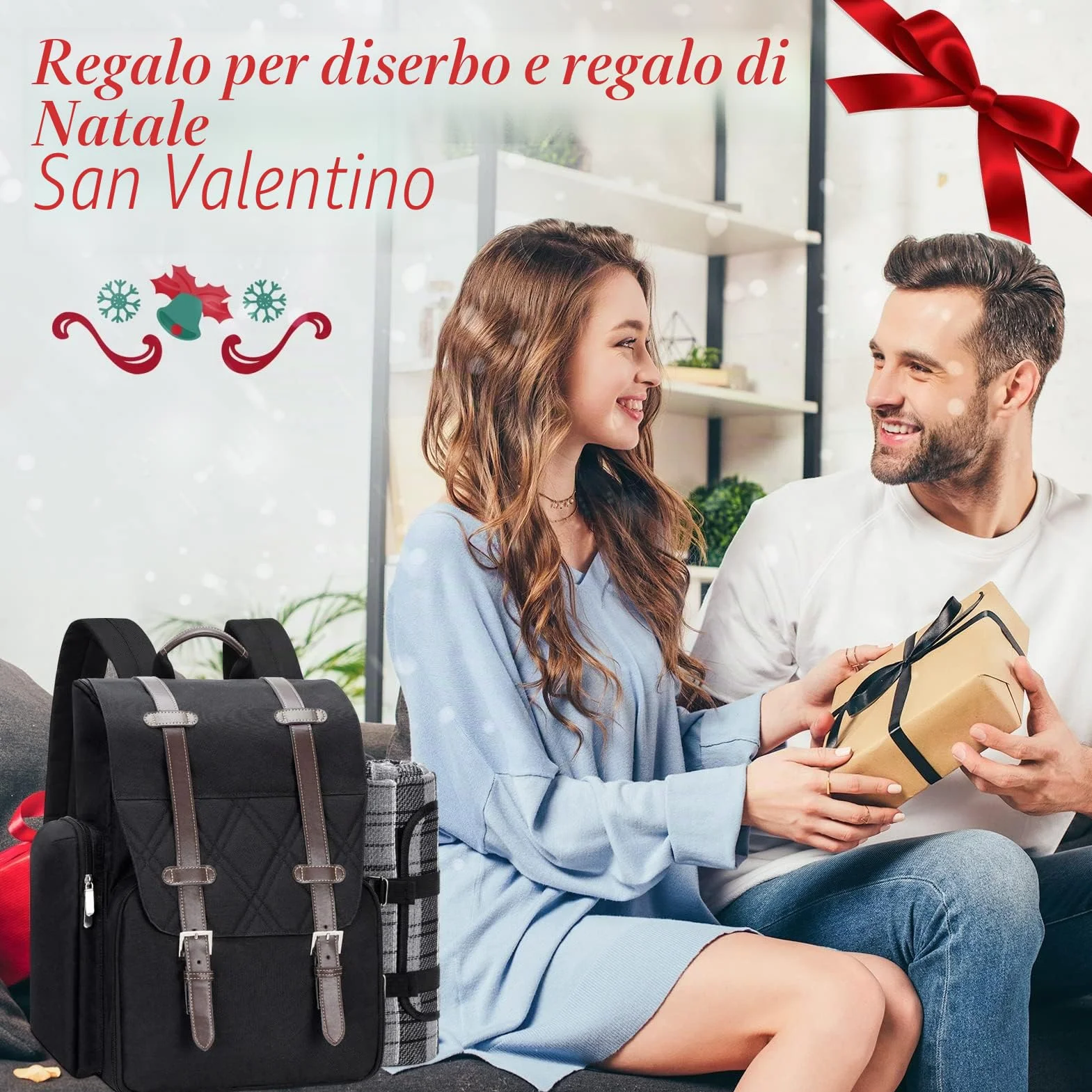Zaino da picnic per 4 persone con grande borsa termica isolata, cestino da picnic con sacchetto di vino, coperta da picnic impermeabile e set di posate. Perfetto per spiaggia, festa, regalo di nozze