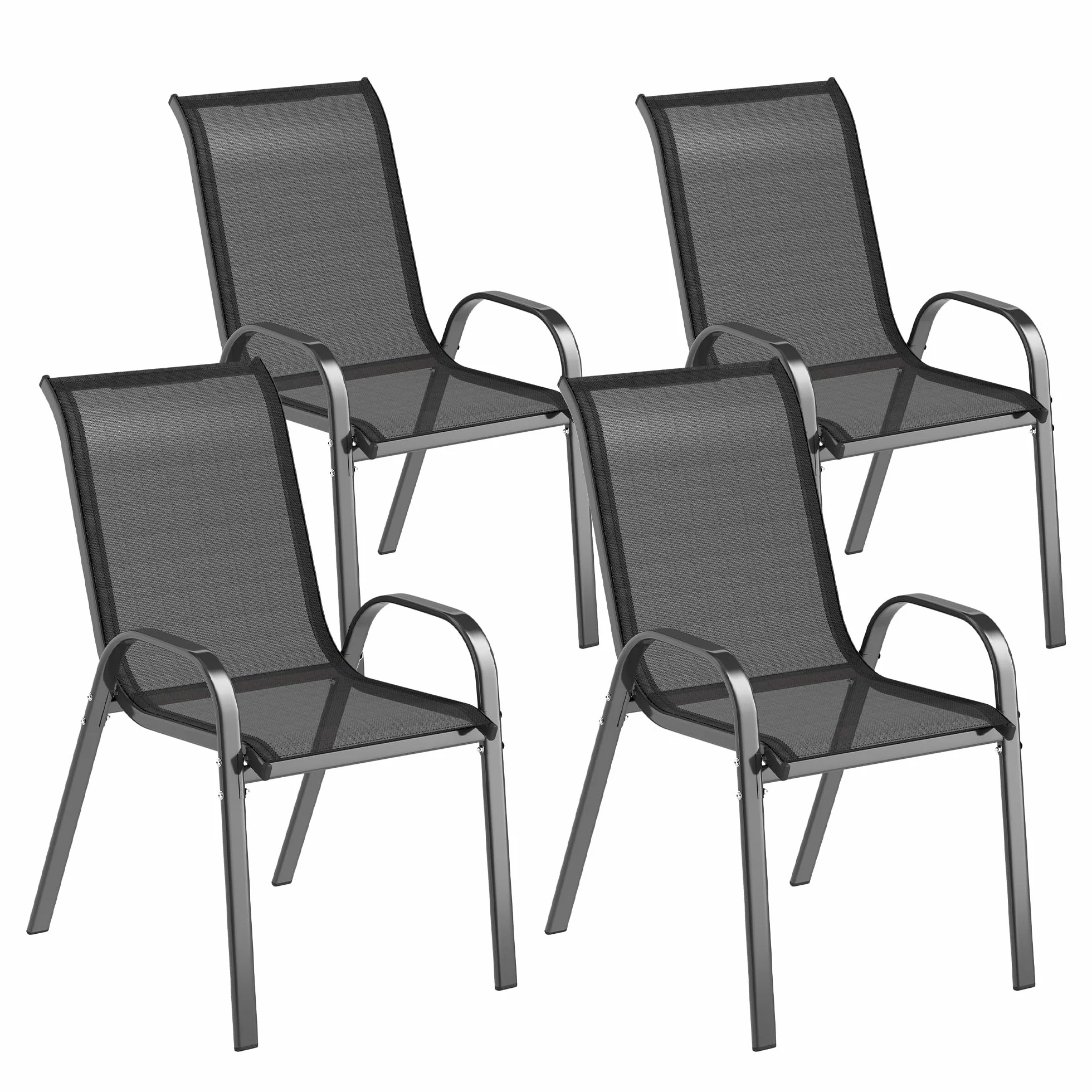 Outsunny Set 4 Sedie da Giardino Impilabili con Braccioli, Acciaio e Texteline, 54x71x93 cm Nero