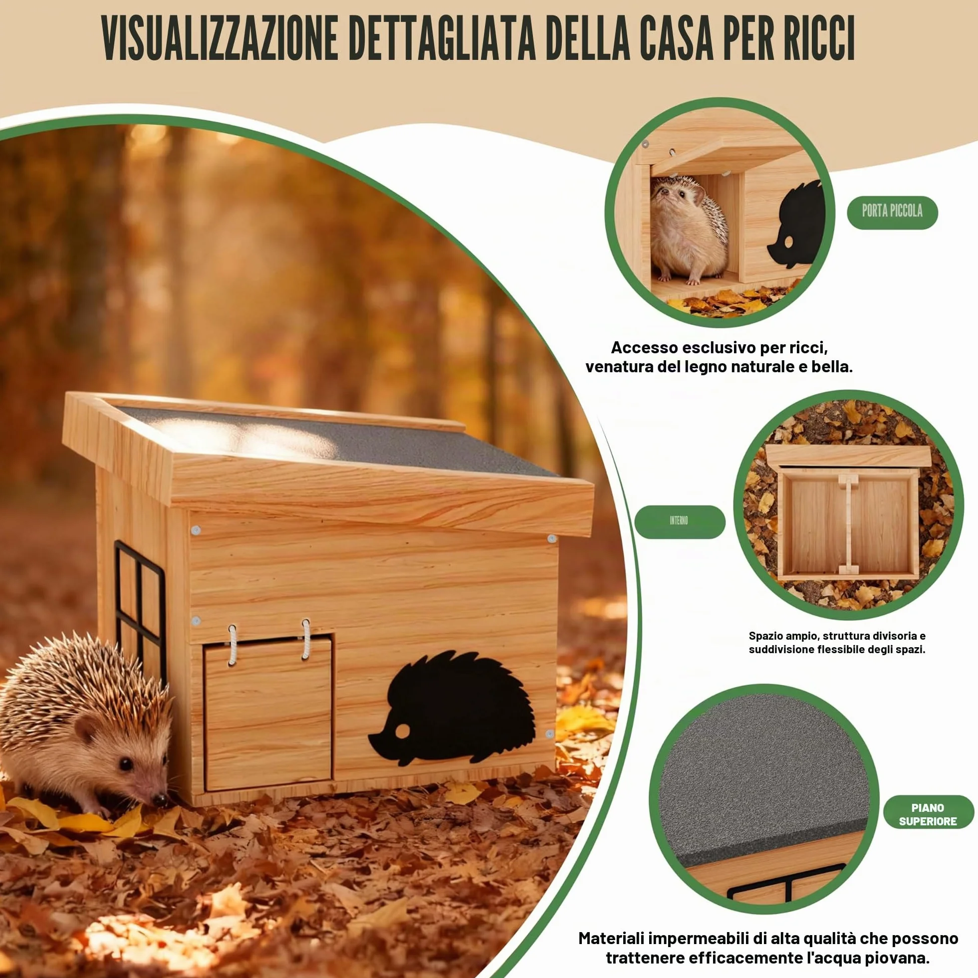 Mihoho Casa per Riccio Invernale in Legno, Hotel per Ricci con Fondo, a Prova di Gatto, Resistente alle intemperie, per Ricci, dormitorio, Giardino, Kit di Costruzione (faggio)