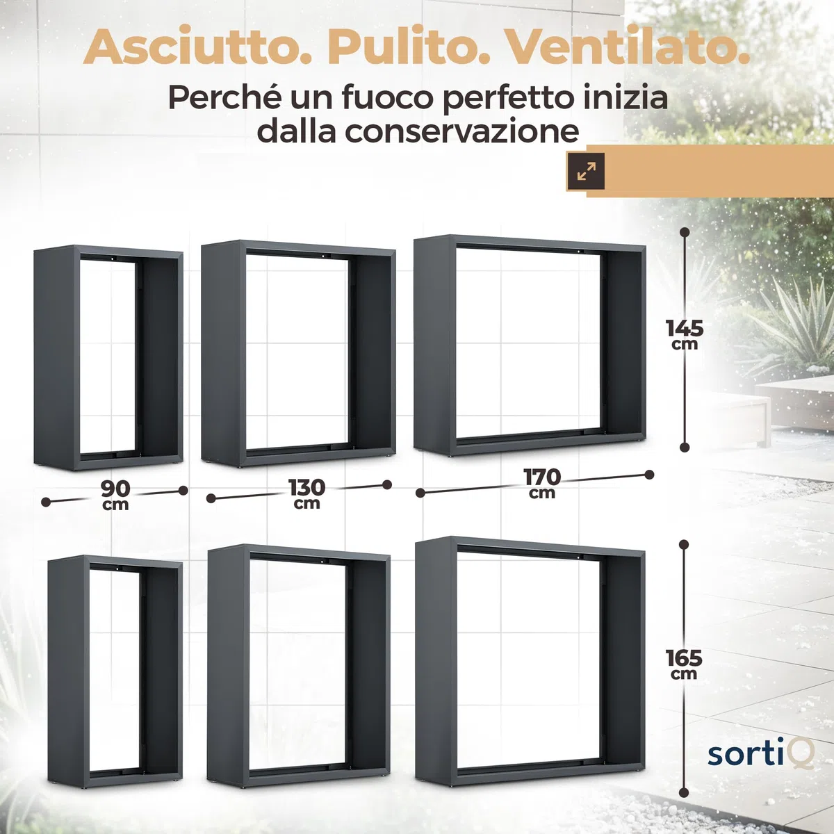 Scaffale per legna da ardere in metallo RAL 7016 per esterni e interni resistente alle intemperie