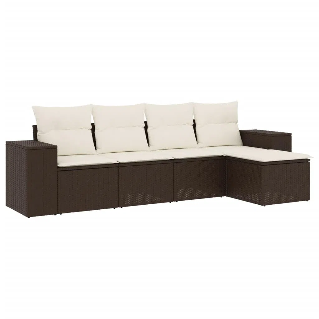 vidaXL Set Divano da Giardino 5 pz con Cuscini Marrone in Polyrattan