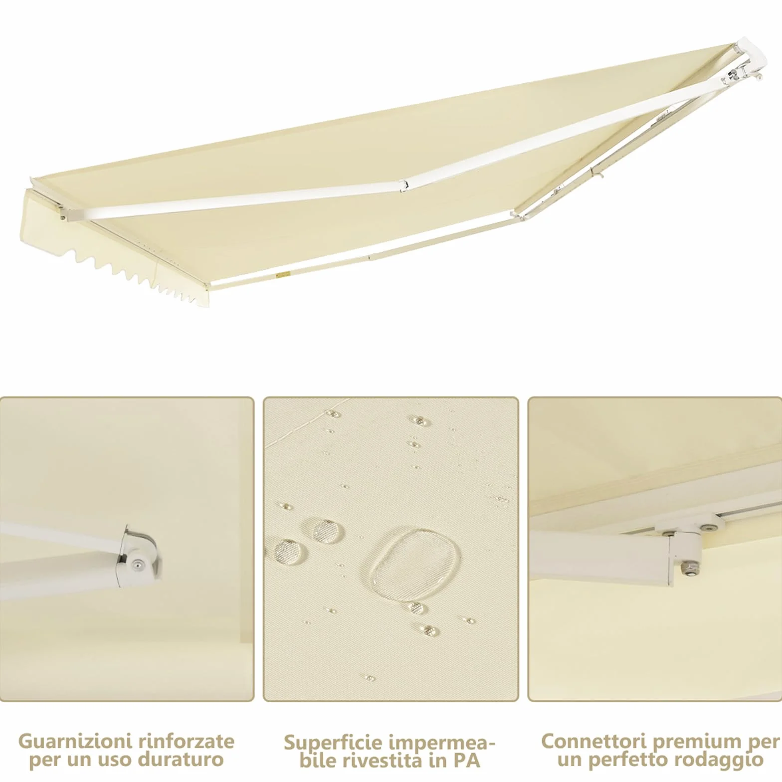 COSTWAY Tenda da Sole per Esterno Avvolgibile 3,6 x 3 M, Bracci Estensibili in Alluminio, Resistente al Sole e Impermeabile, Beige