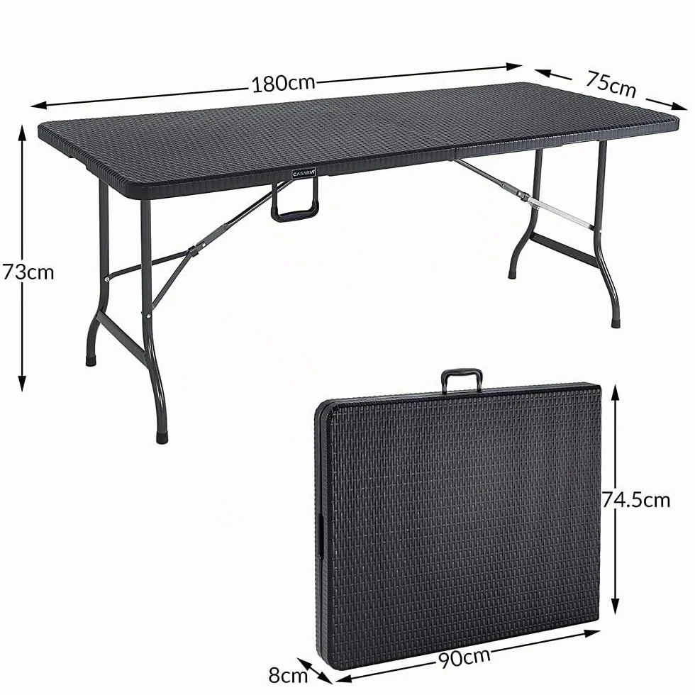 Casaria Tavolo da Giardino Pieghevole 183x76 cm Rattan Balcone Terrazza Campeggio