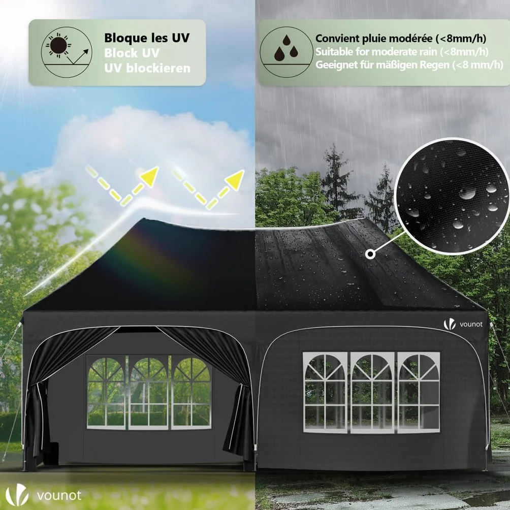VOUNOT® Gazebo Pieghevole 3x6m Impermeabile con 6 Pareti Laterali Nero