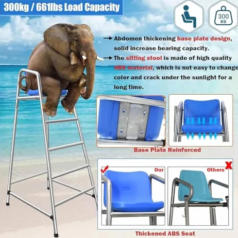 Sedia da osservazione per bagnini, sedia da spiaggia e piscina in acciaio inox con foro di fissaggio per ombrello,