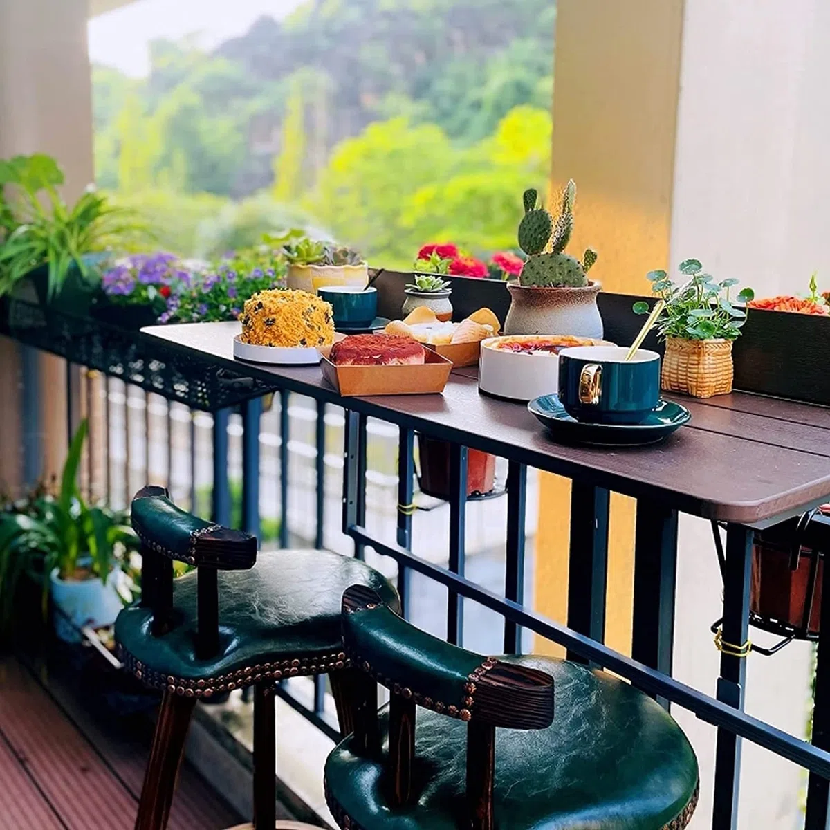 Tavolino da Balcone Pieghevole, 5 Altezze Regolabili, Tavolo da Appendere per Giardino, Terrazza, Cortile, Tavolino da Esterno, Profilo in Alluminio